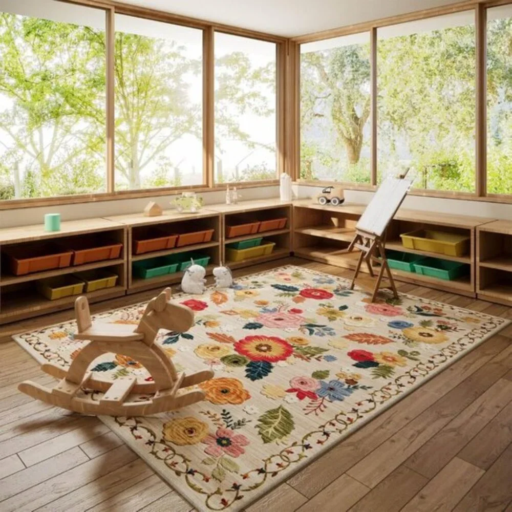 New 5x7 Machine Washable Area Rug, Vintage Floral Soft Non-Slip Bedroom Mat
